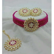 Indian Bridal Pearl Gold Tone Kundan Choker With Earrings Maang Tikka Jewelry