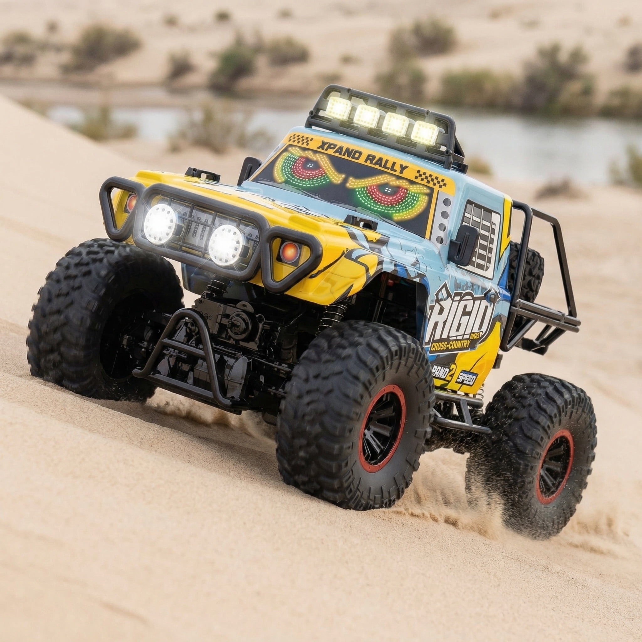 HNH 1:10 Rock Crawler with LED Screen, off-Road Remote Control Car for Kids, 4WD Rc Car Monster Truck with 2 Batteries
