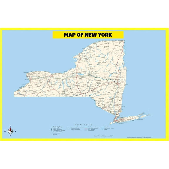New York Map Poster - Laminated Wall Map - Style B - 18x24 - Ideal for Classrooms and Homes – Features Bright Colors and Vivid Imagery