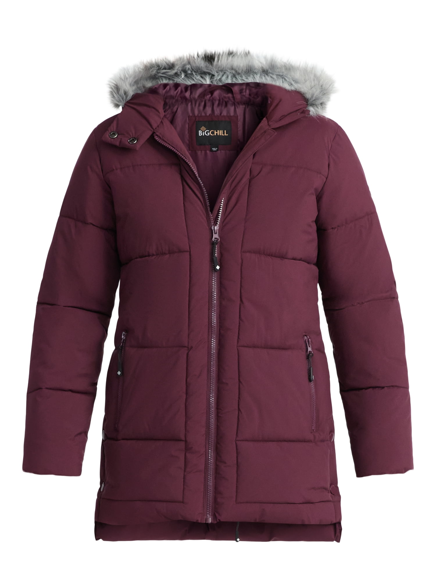 Big Chill Women's Wide Quilted Puffer Coat with Faux Fur Trim Hood, Sizes S-XL