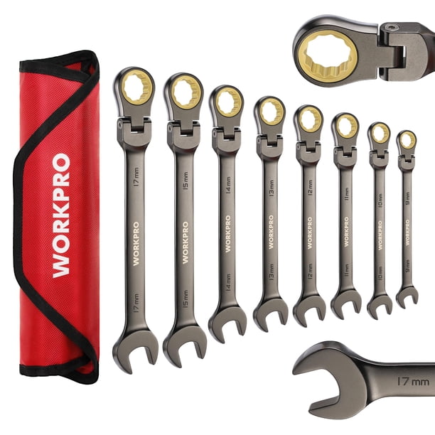 Juego de llaves WORKPRO Flex-Head Tracheting de 9 a 17 mm, 8 piezas