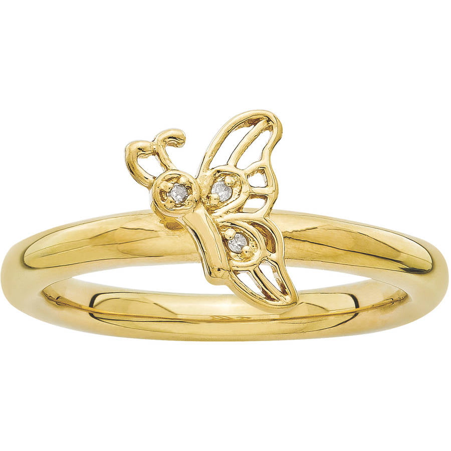 Diamond Sterling Silver Gold-Plated Butterfly Ring - Walmart.com