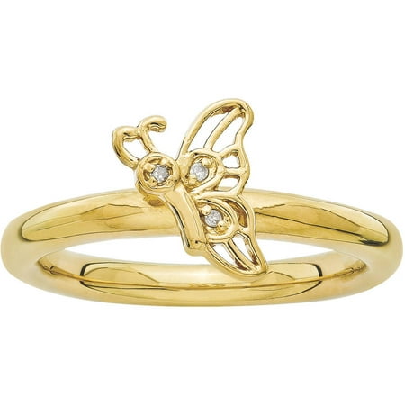 Stackable Expressions Diamond Sterling Silver Gold-Plated Butterfly Ring