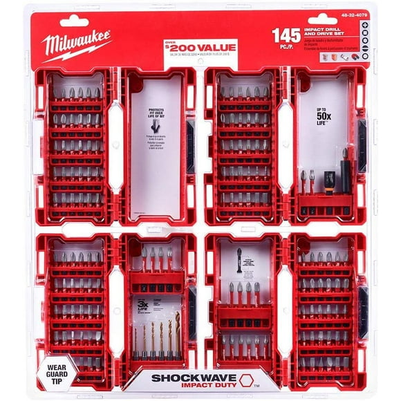 Milwaukee® 145 Piece Milwaukee Shockwave™ Impact Duty™ Steel Drill Bits and Screw Driver Set