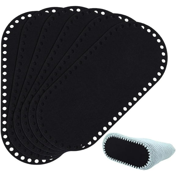 6pcs Black Crochet Bag Bottom Base Oval Felt Purse Bottom 8.7x3.9inch Knitting Bag Bottom Handbag Base Insert Board with Holes for DIY