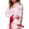 thumbnail image 4 of Wancir Women Christmas 2 Piece Pajamas Set Bow Tie Button Long Sleeve Shirts Ruffle Shorts Cute Pjs Sets Sleepwear, 4 of 7
