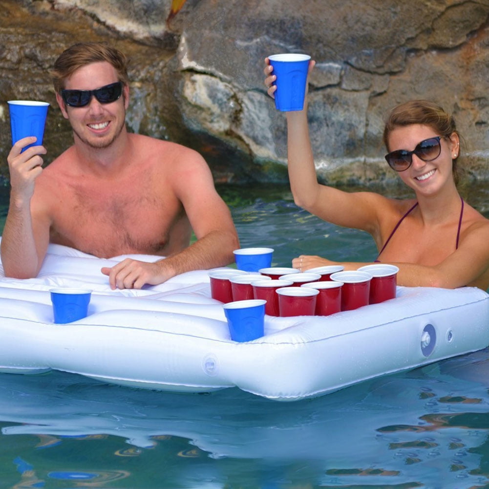 Water Inflatable Table Floating Row 24 Cups Holder Beer Pong Swimming Pool US 