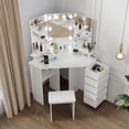 thumbnail image 4 of Corner Vanity Desk with Lights & Power Outlet, Makeup Table with 5 Rotating Drawers, 3-Color Lighting & Stool, 4 of 7
