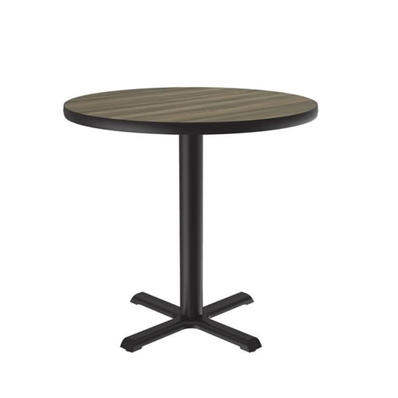 Correll SXT24R-53-98-53 24 in. X-Base High Pressure Laminate Cafe & Breakroom Table with Stamped Steel Base - Colonial Hickory - Round