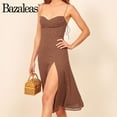 thumbnail image 3 of Bazaleas Robes Rétro Slim Chic Marron Robe Aguichant à Pois Fendue Vestidos Vintage Tube Top Robe Femme, 3 of 7