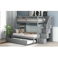 thumbnail image 3 of Newest Twin over Full Bunk Bed with Trundle & Storage Staircase, Classic Solid Wood Frame with Drawers, Gray, 3 of 13