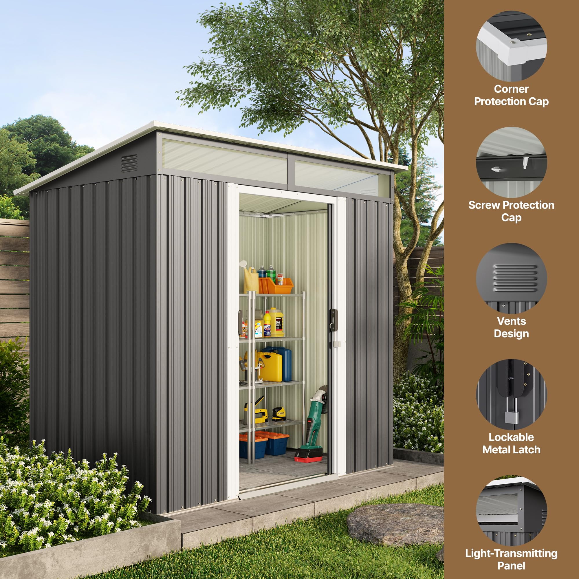 Lofka 6x4ft. Outdoor Storage Shed, Metal Garden Storage Shed with Sliding Lockable Door for Patio, Gray