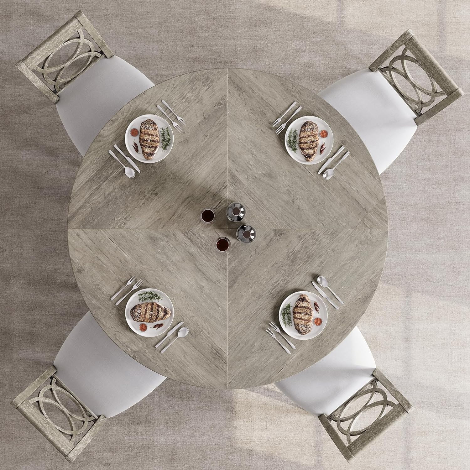 47" Round Dining Table Set for 4 to 6, Farmhouse Kitchen Table with Wooden Top and Pedestal Base, Circle Dinner Table for Dining Room, Kitchen Room - Grey (No Chairs)