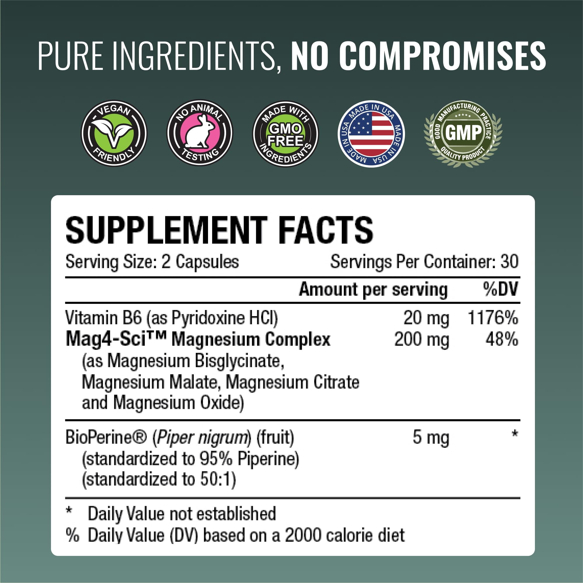 Approved Science Magnesium Complex - Magnesium Bisglycinate, Malate, Citrate, and Oxide, Heart, Headaches, Cramps, Energy - High Absorption - 60 Capsules - 1 Month Supply - Non-GMO, Vegan