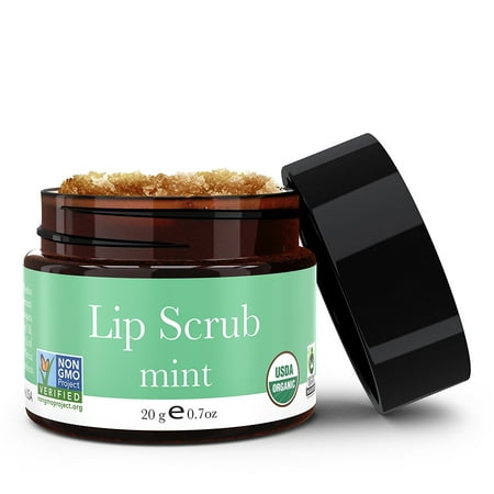 Lip Scrub, Mint Flavor - Organic Minty Exfoliating Sugar Scrubs, Exfoliator for Chapped Dry Lips, Moisturizes With Fresh, Lush Natural Ingredients; Best Before Balm; for Men and Women (1