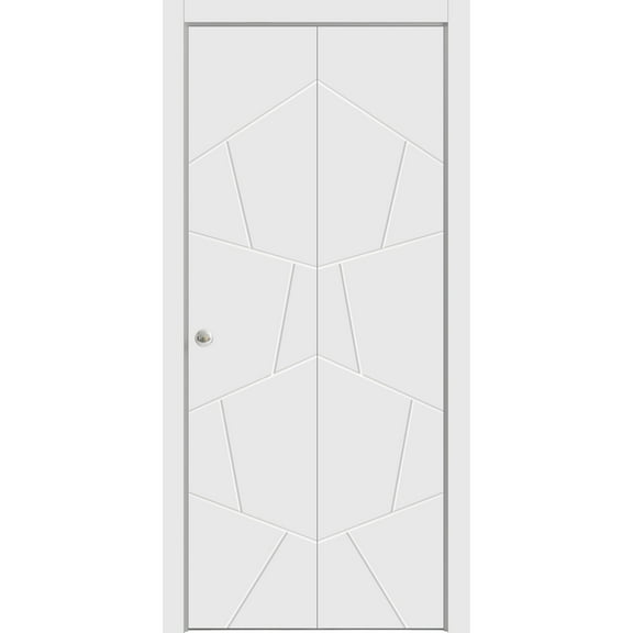 Sliding Closet Bi-fold Doors 56 x 84 inches | Planum 0990 Painted White | Sturdy Tracks Moldings Trims Hardware Set | Wood Solid Bedroom Wardrobe Doors