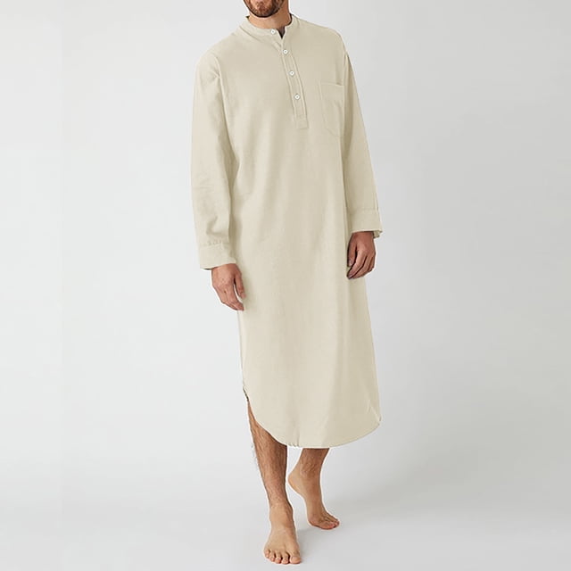 Batas de ocio para hombre, manga larga, botones, camisa larga, estilo étnico medio, bata informal juvenil, pijama para mujer