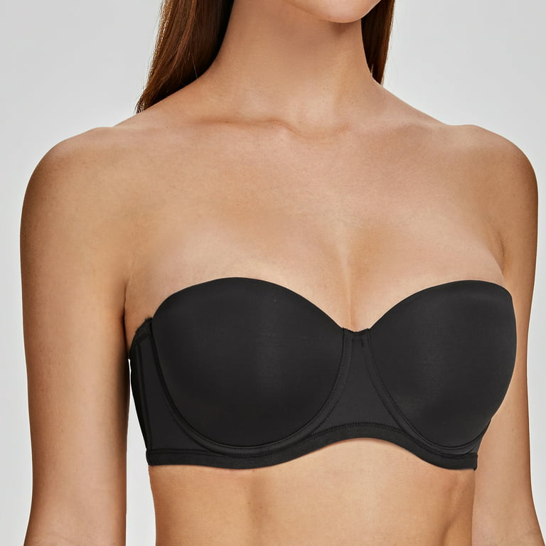MELENECA Women's Strapless Bra for Large Bust Back Smoothing Plus Size with  Underwire Black 30F 