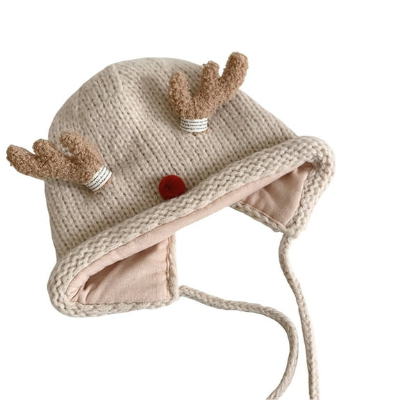 DHFJKG Newborn Baby Unisex Christmas Knitted Hats With Reindeer Ears Tie Back Adjustable Warm Beanie Autumn Winter Lovely Hats