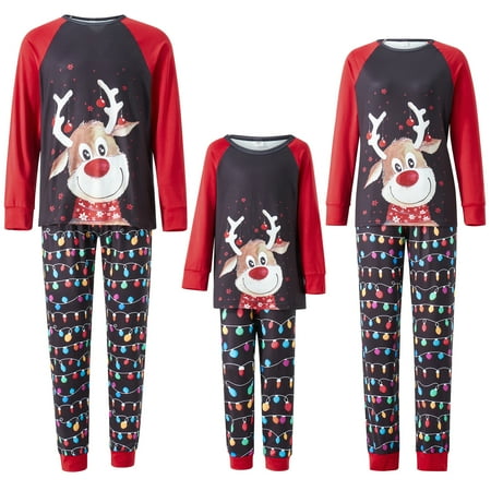 

FSDJHSDH Christmas Family Pajamas Sets Long Sleeve Elk Print Tops Pants PJs Sleepwear Homewear Black Kids 5 Years