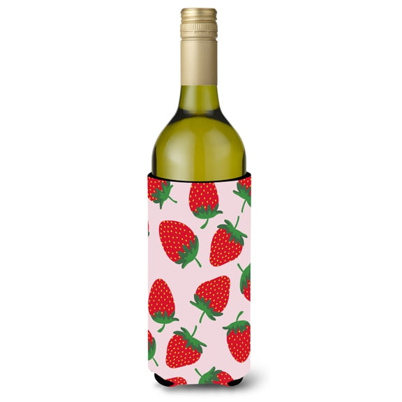 Carolines Treasures BB5146LITERK Strawberries on Pink Wine Bottle Beverge Insulator Hugger  Wine Bottle multicolor