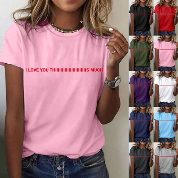 Valentine's Day Womens T Shirt Cute Graphic Themed Love Letter Printed Cozy Soft Casual Short Sleeve Tee Holiday Party Loose Comfortable T-Shirts for Women Dark Blue L