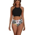 thumbnail image 3 of zaveiop High Neck Halter Bikini Top Floral Swimsuits Two Piece Bathing Suits Triangle Bottoms for Women (Black, S), 3 of 9