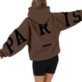thumbnail image 4 of jtjvou Women's Hoodies Pullover Paris Sweatshirts Long Sleeve Loose Letter Print Hooded Pullover Tops Fall Clothes Women,Brown,XL, 4 of 4
