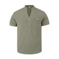thumbnail image 4 of New Mens Short Sleeve T Shirts Solid Color Stand Up Collar Shirt Summer Trendy Breathable Loose Youth Basic Cotton Top Male Cotton And Linen Casual Shirts Army Green 2XL, 4 of 6