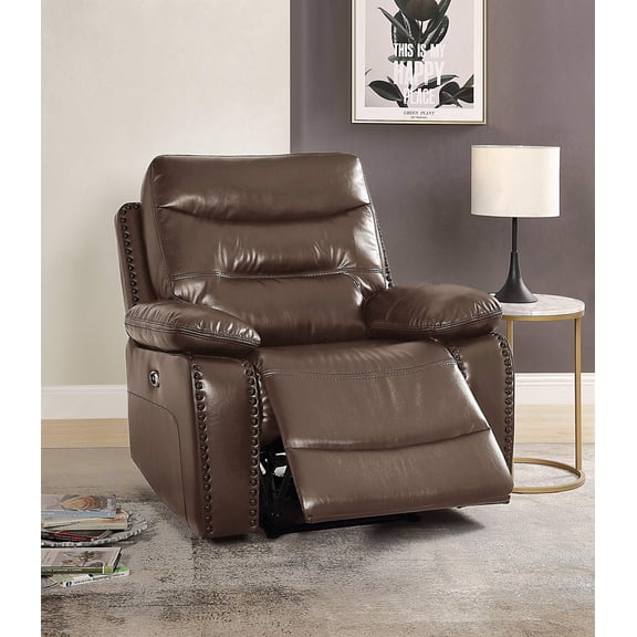Bowery Hill Contemporary Leather-Gel Match Power Motion Recliner in Brown