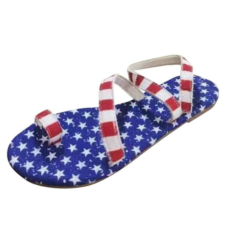 

Sandals Women Cool Female Soft Soled Non Slip Wear Resisting Flat Beach Flops Lady Slippers Blue Size 6.5
