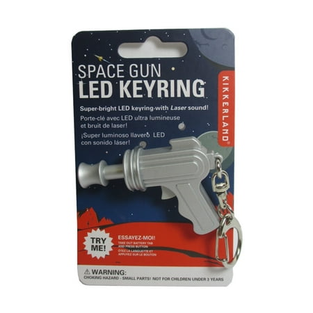 Kikkerland Space Gun LED Keychain Carded Red Light Laser Sound Key Ring Gift Fun