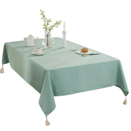 

Tablecloths For Rectangular Table Solid Color Tablecloth With Fat Tassel Wrinkle Free Cotton Linen Table Cover For Living Room Kitchen Garden Picnic Party-Green B-120*120cm