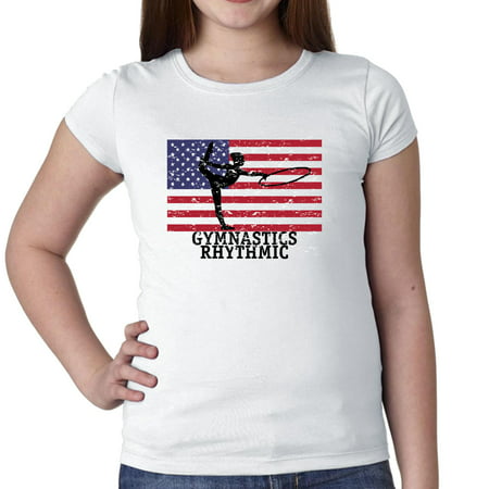 USA Olympic - Gymnastics Rhythmic - Vintage Flag - Silhouette Girl's Cotton Youth (Best Rhythmic Gymnastics School In Usa)
