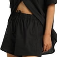 thumbnail image 2 of Qarigey Pantalones cortos de camisa para mujer, 2 uds., con solapa, parte de un solo pecho, pierna ancha conjuntos de ropa Negro M, 2 of 6