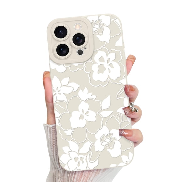Funda de teléfono MZELQ para iPhone 16 Pro, silicona, rosa y floral, blanca