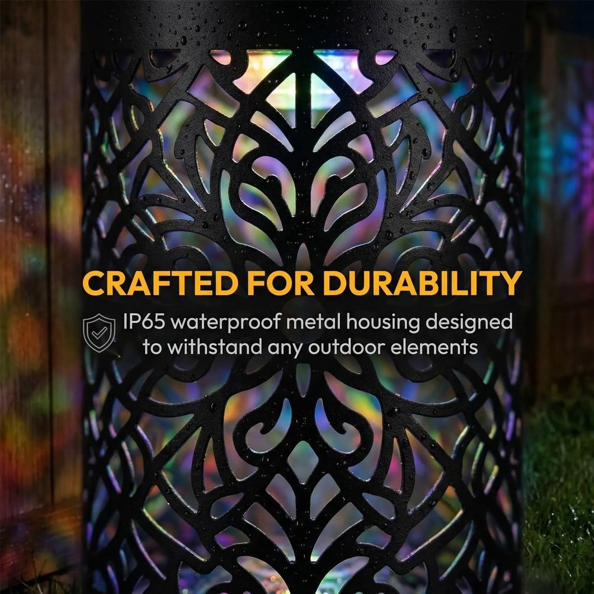 Solar Mandala Projection Wall Light - 7-Color Changing, Waterproof Metal for Yard & Patio
