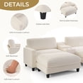 thumbnail image 5 of Ebello Oversized Modular Sofa Set, Loveseat with Ottomans & Center Console with Cup Holders – Corduroy Overstuffed Fabric Sofa Bed for Living Room,Easy Assembly(White), 5 of 9