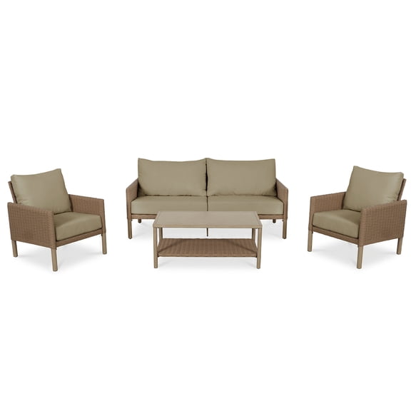 AE Outdoor 4-Piece Wicker Patio Furniture Set, Outdoor Conversation Set with Coffee Table and Removable Thickened Cushions, Modern Sectional Sofa for Backyard, Garden & Lawn