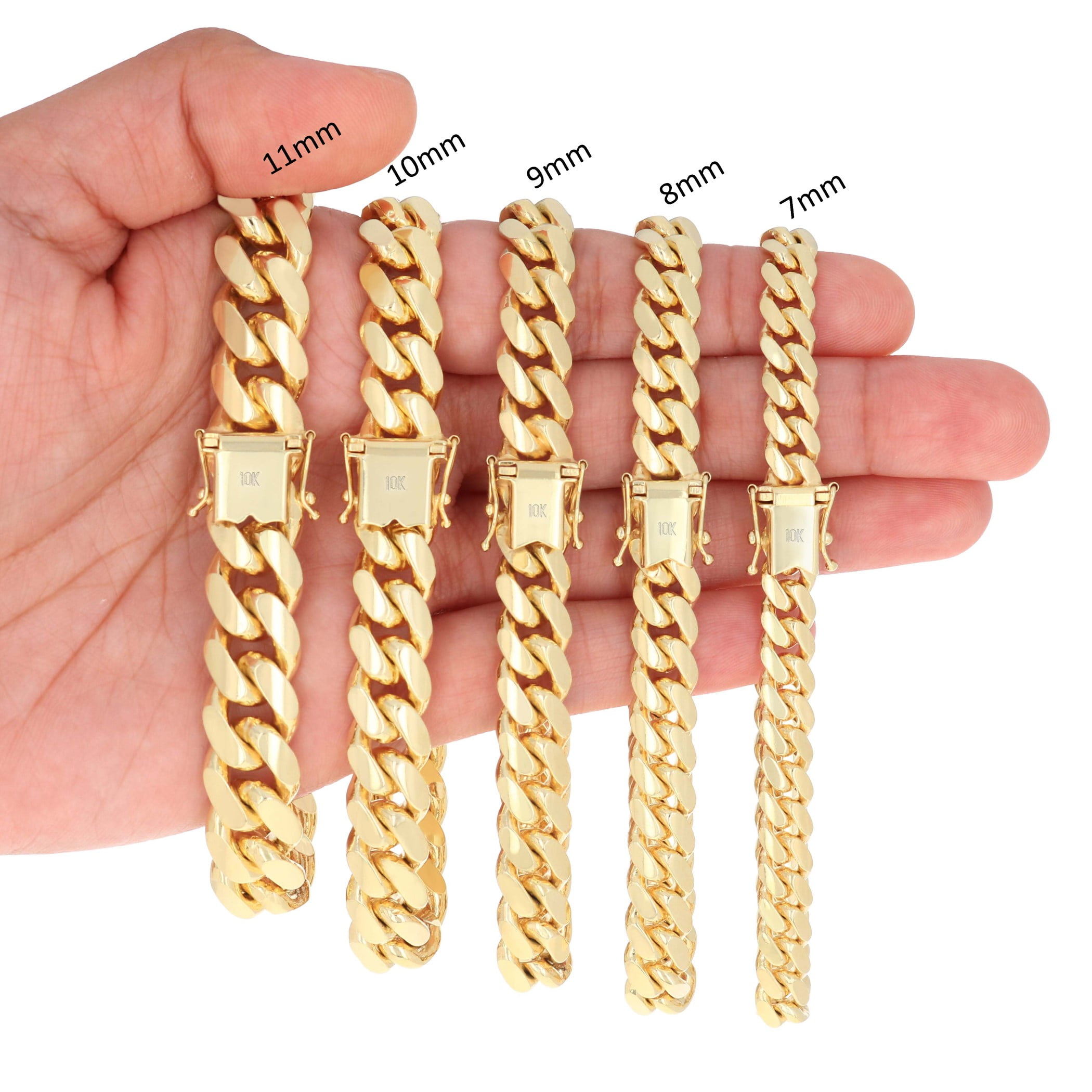 Nuragold 10K Real Yellow Gold Solid Miami Cuban Link Chain Bracelet 7"-9" (2.7mm-10mm) Italian Jewelry for Men & Women