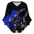 thumbnail image 5 of Blue Guitar Notes Women's V-Neck Blouse With 3/4 Ruffled Bell Sleeves Casual Top Ladies Blouses, 5 of 7