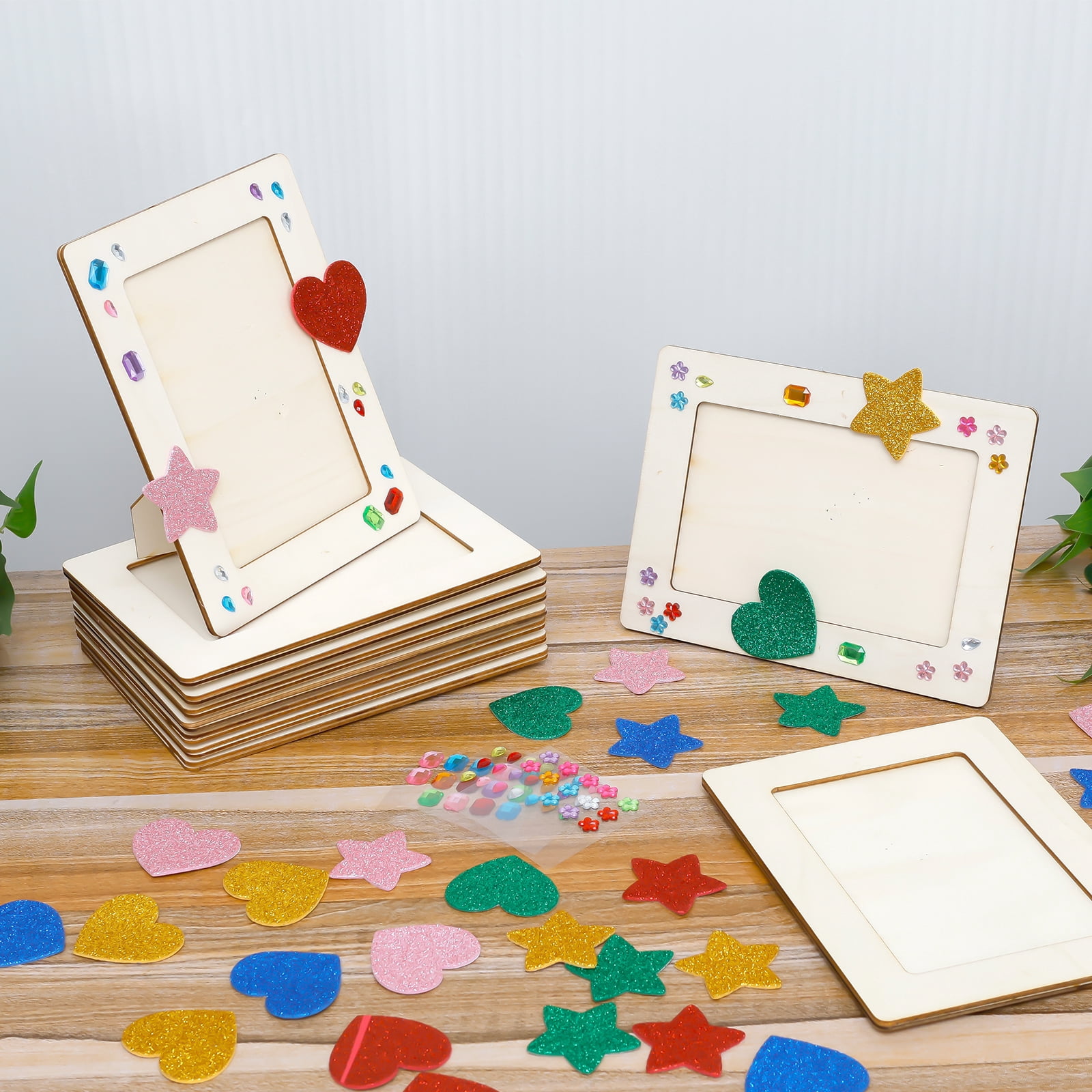 Keyohome 10Pcs Wood Picture Frame Painting Craft Kit Exercise Hand on Skill Rectangle DIY Picture Frame Parent Child Interaction for Party