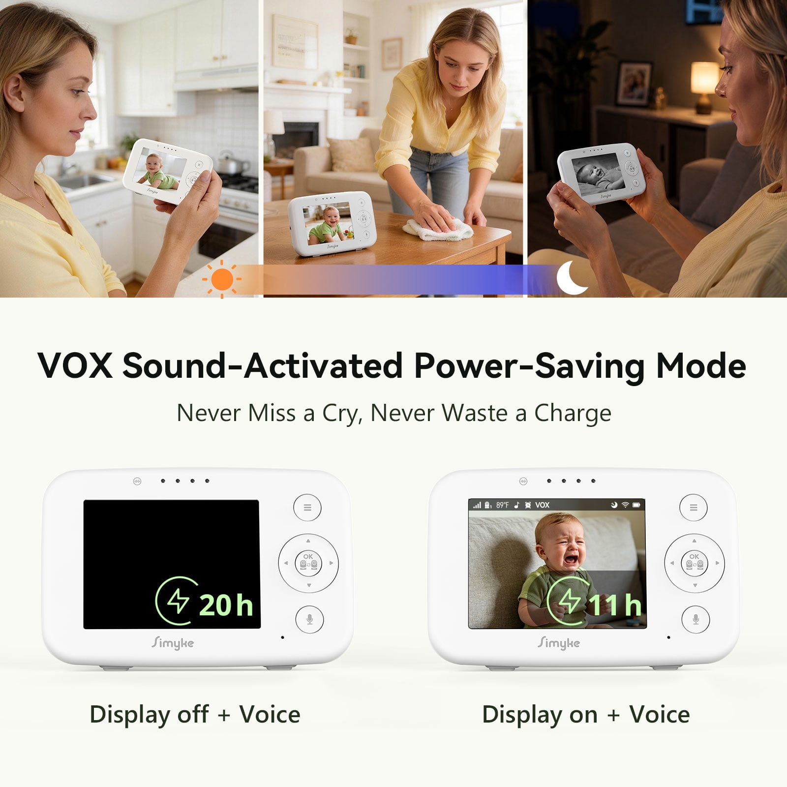 1080P WiFi Smart Video Baby Monitor,3.5" LCD & App Viewing,2-Way Audio,Night Vision,VOX,5 Lullabies,1500ft Range, Home Use,AI Baby Growth Album