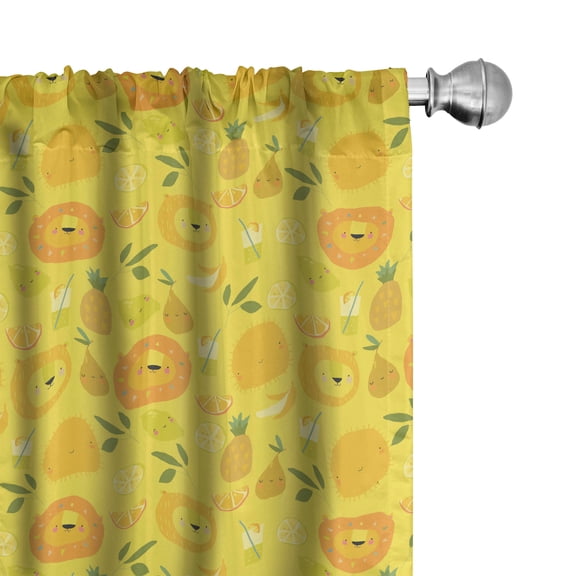 Ambesonne Summer Curtains, Lion Pear Orange Banana Art, Pair of 28"x95", Mustard and Pale Olive Green