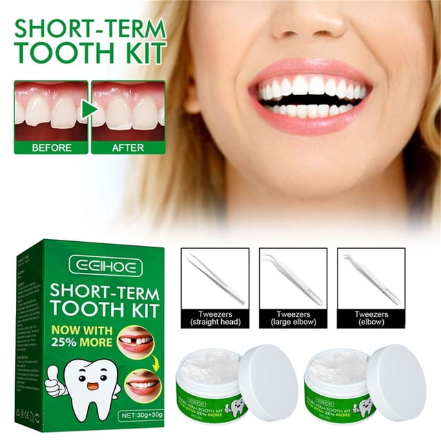 Increíble Kit para Reemplazar Dientes Temporales Faltantes | Dentaduras Postizas Realistas | Fácil de Usar En Casa | Dura Meses | Incluye Pegamento Dental | Hecho En Ee. Uu. | Incluye Pinzas Dentales