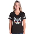 thumbnail image 1 of Womens Kitty with Sunglasses Football V-Neck T-Shirt, 1 of 5