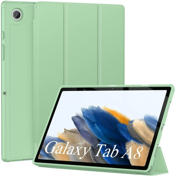 (Verde) Funda de silicona para tableta Samsung Galaxy Tab A8 de 10,5 pulgadas 2021 (SM-X205N/X200N), carcasa ultrafina, funda de piel sintética con función de soporte, adecuada para Samsung Tab A8