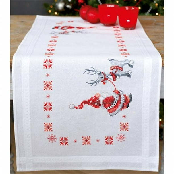 Christmas Elves Table Runner Stamped Cross Stitch Kit, 16" x 40