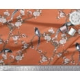 thumbnail image 2 of Soimoi Orange Cotton Jersey Fabric Floral & Paradise Whydah Bird Print Sewing Fabric Yard 64 Inch Wide, 2 of 2