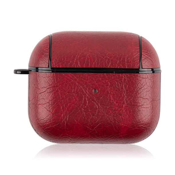Funda de cuero para auriculares Funda profesional Mosquetón de metal a prueba de golpes Visual Mujeres Hombres Reemplazo de regalo para Airpods 3 Rojo vino Speravity EL005099-02